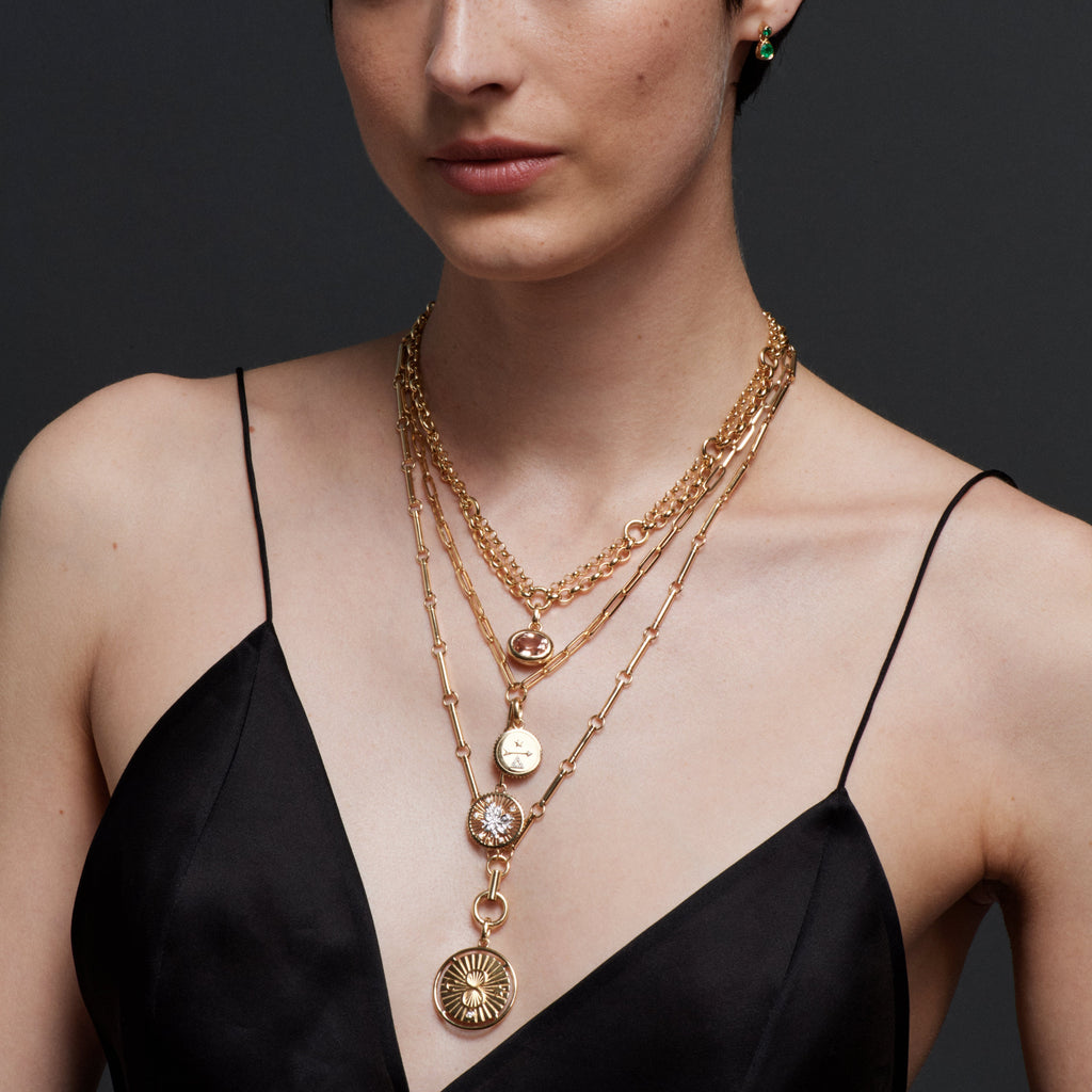 18K Yellow Gold Karma Large Medallion : in Gold with Diamond and an Annex Link – FoundRae view 3