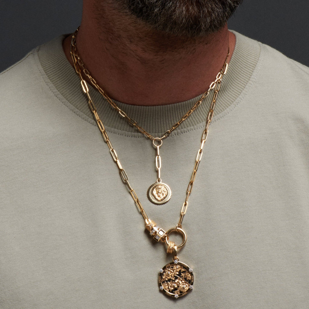 18K Mixed Gold Floral Screen Resilience Large Medallion : in Mixed White Gold with Diamonds and an Annex Link – FoundRae view 5