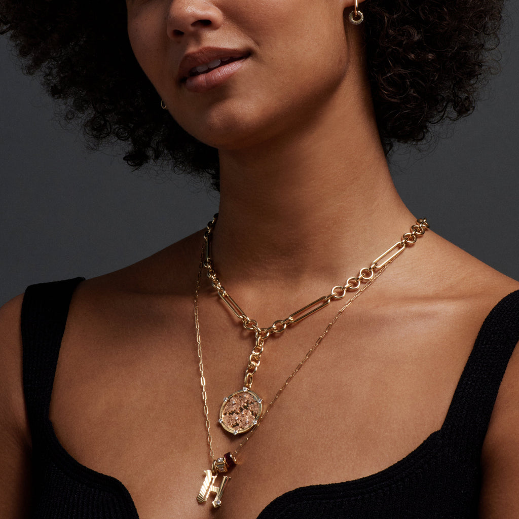 Floral Screen Resilience Large Medallion : in Mixed Rose Gold with Diamonds and an Annex Link view 2