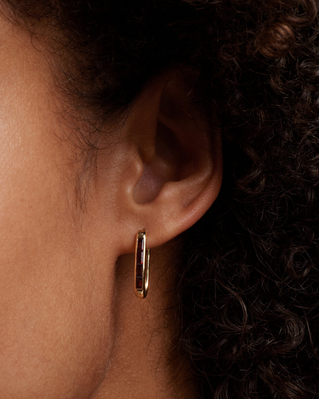 18K Yellow Gold Baguette Ear Fob Garnet – FoundRae view 3