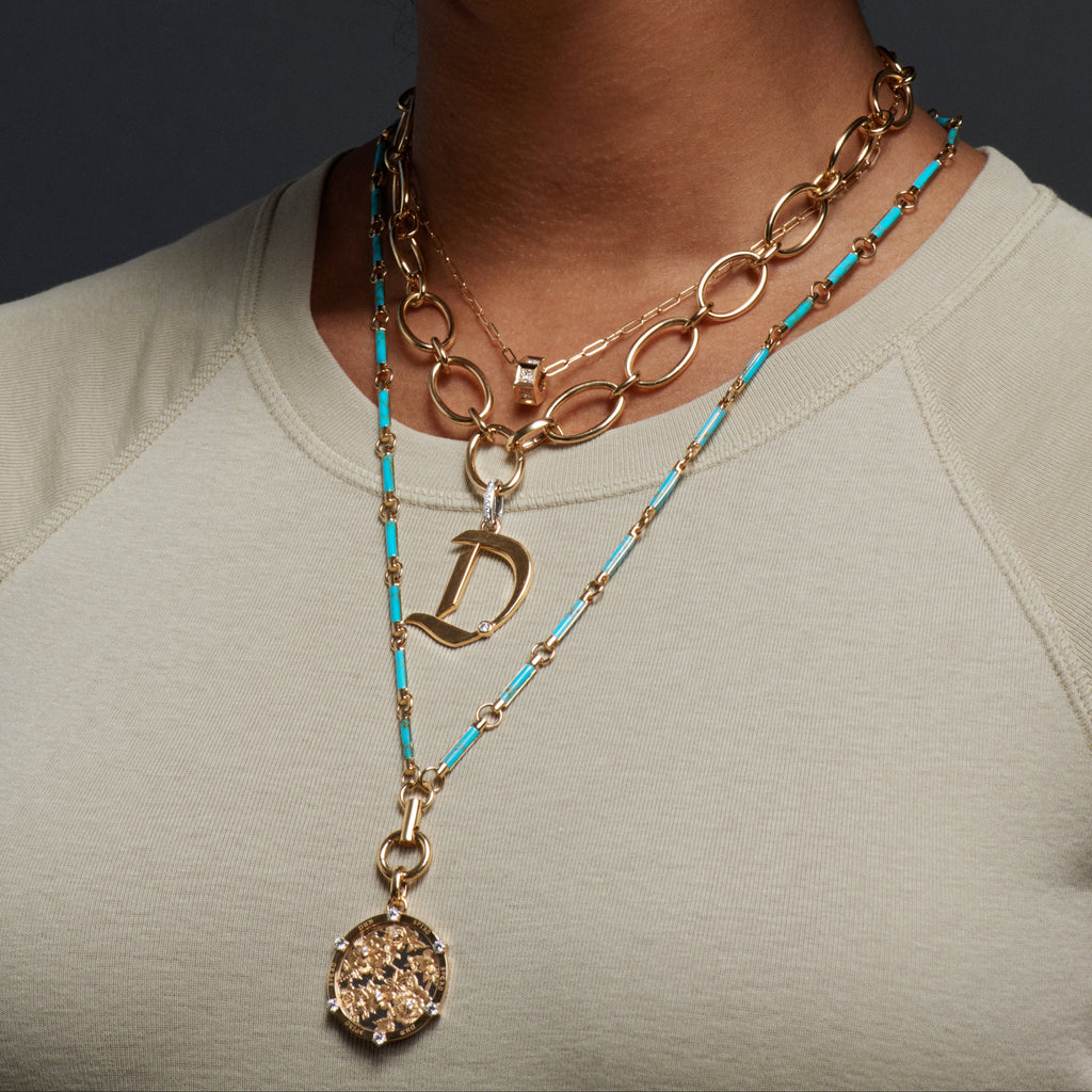 18K Yellow Gold Engravable Initial Oversized Pendant : in Yellow Gold with Diamond and an Annex Link – FoundRae view 3