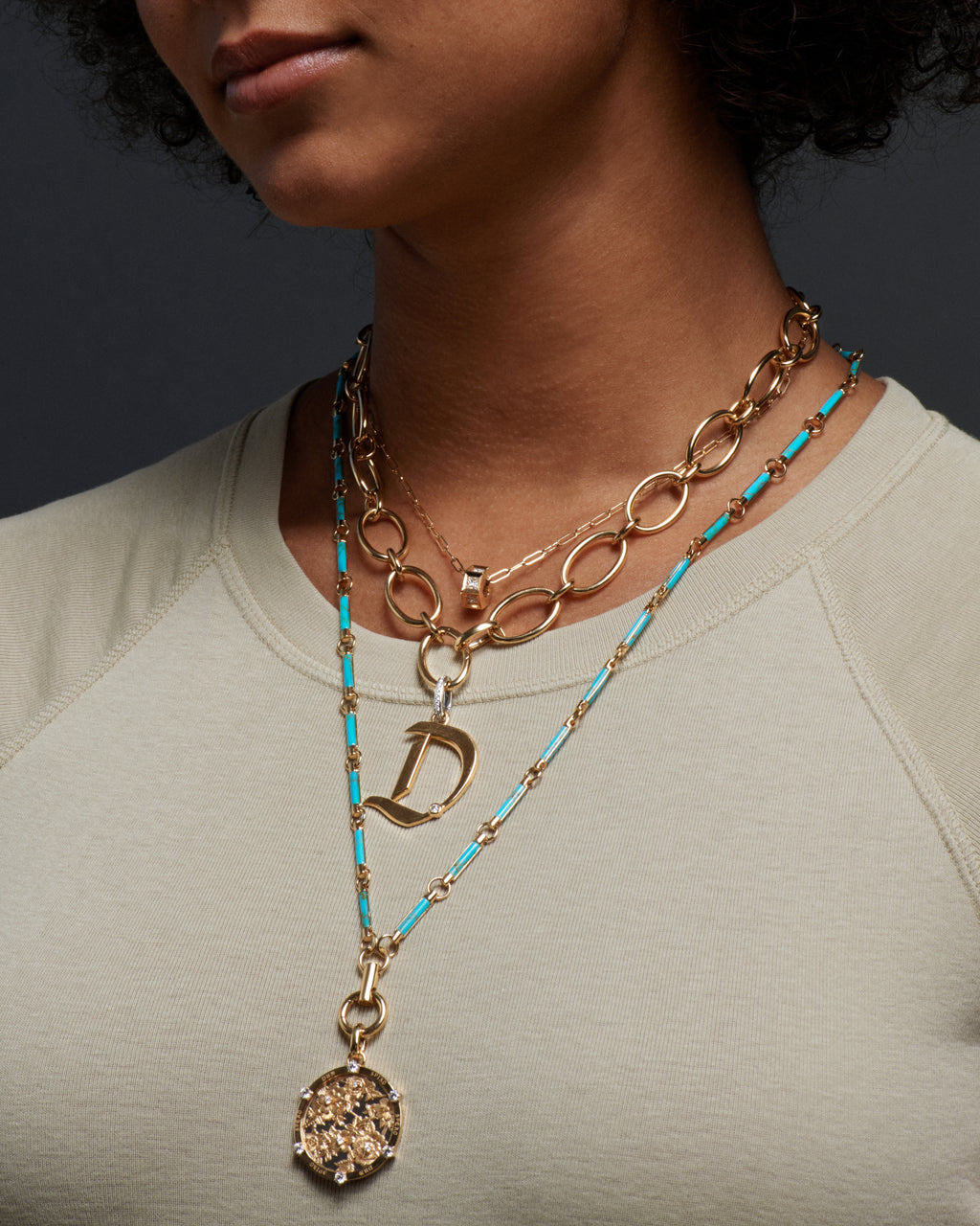 18K Yellow Gold Turquoise Stone Hanging Clockweight Chain – FoundRae view 4