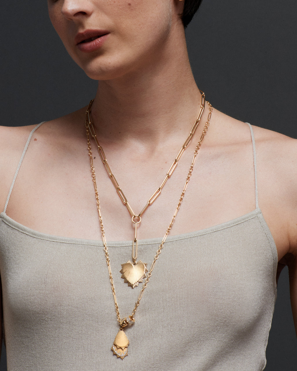 18K Yellow Gold Personalized Oversized Love Token : Extended Clip Extension Chain Necklace – FoundRae view 3