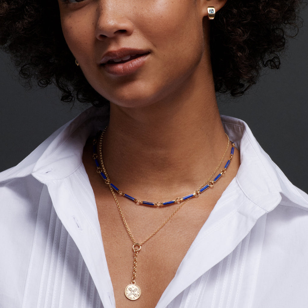 18K Yellow Gold Lapis Stone Element Chain : in Yellow Gold – FoundRae view 3
