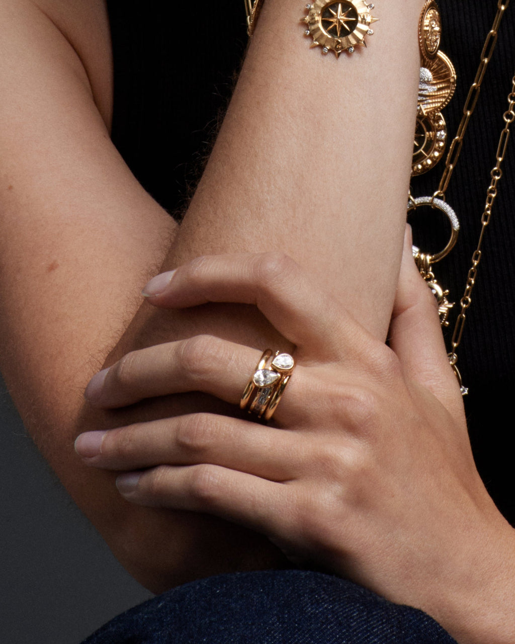 18K Yellow Gold Forever & Always a Pair - Love : .7ct Diamond Bookend Ring Stack – FoundRae view 2