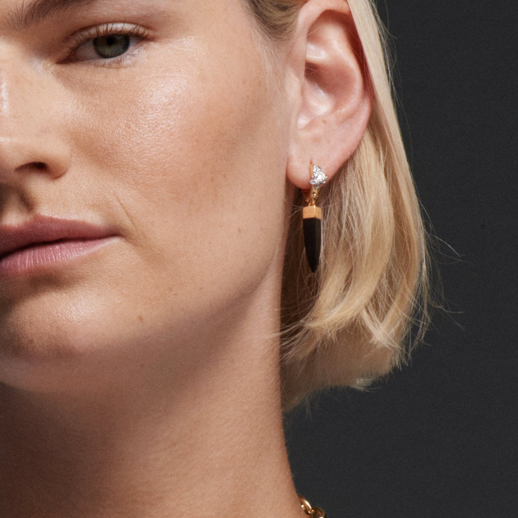 Thorn Onyx Stone Ear Hoop : in Mixed Gold with Diamonds view 2