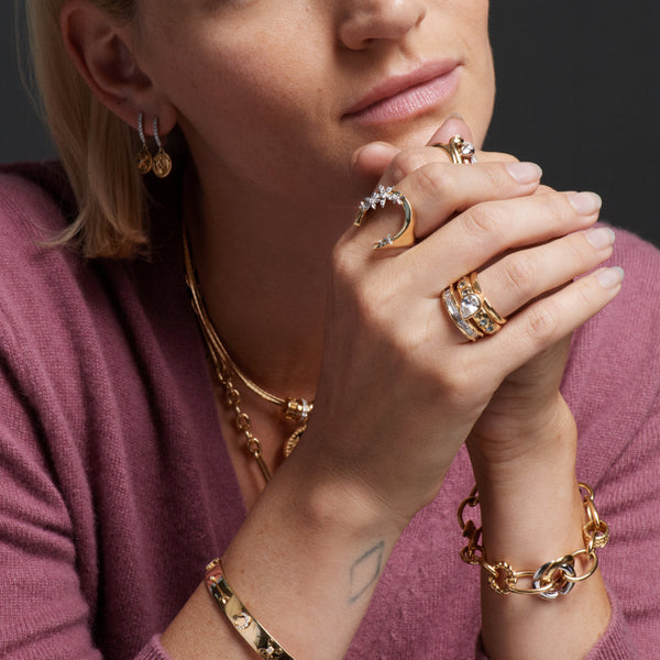 Protection & Resilience Horseshoe Ring : in Mixed Gold with Diamonds