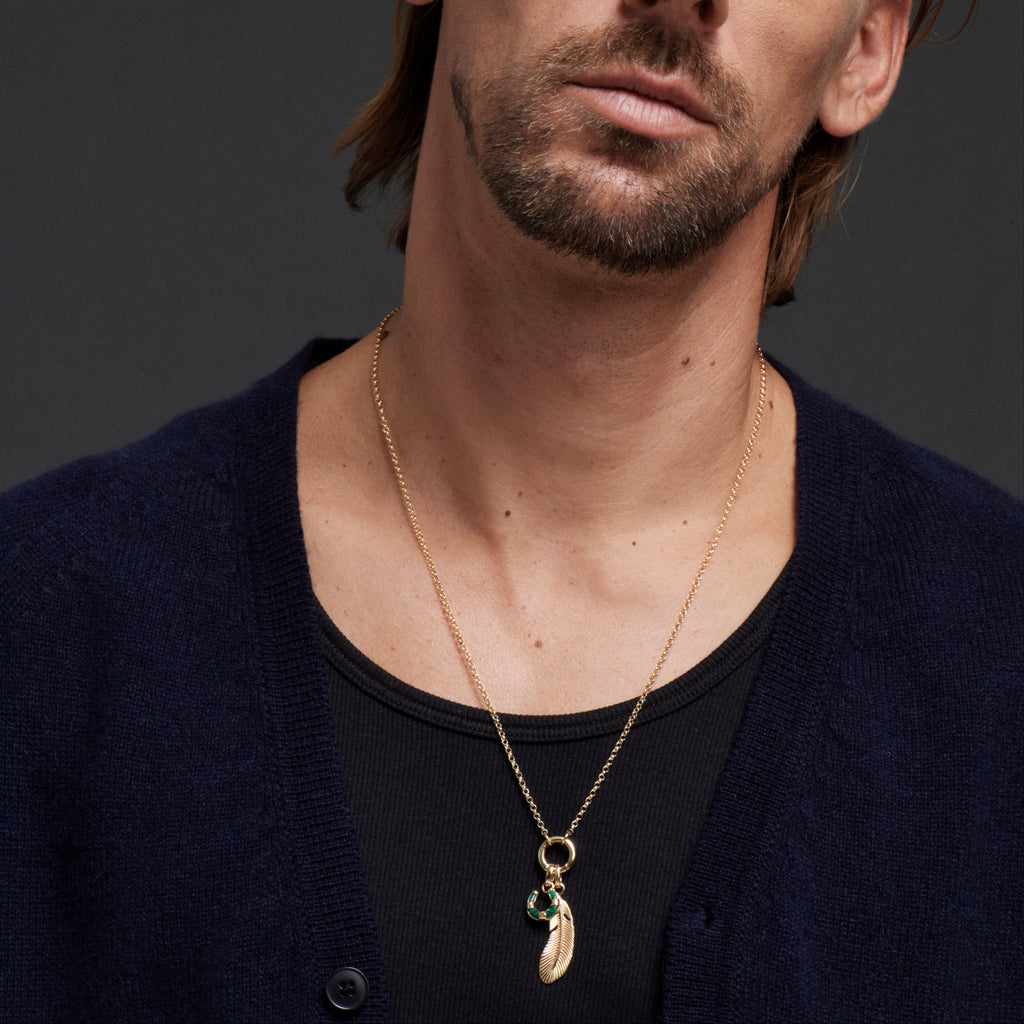 18K Yellow Gold Protection Horseshoe Miniature Pendant : in Yellow Gold with Malachite and an Annex Link – FoundRae view 2