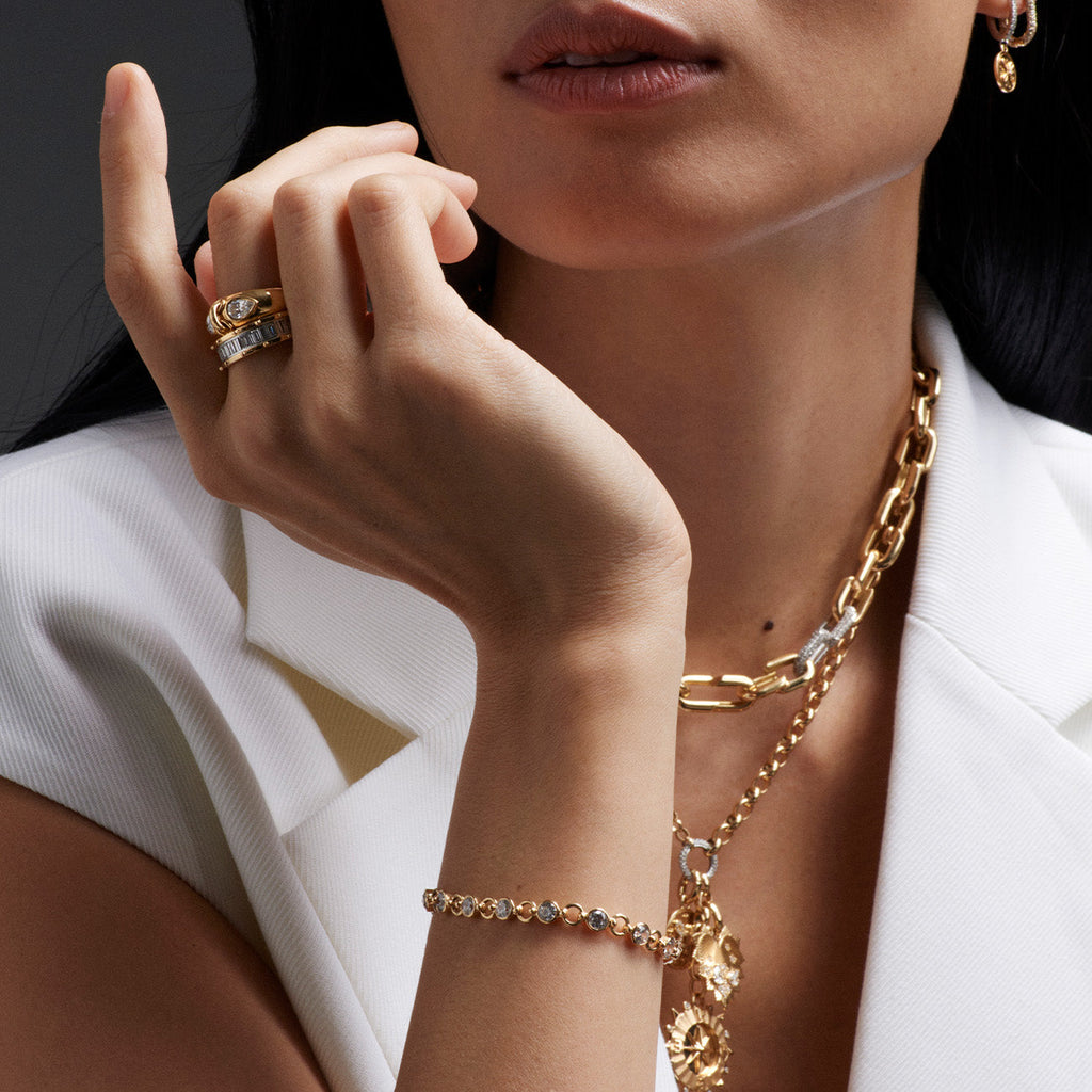 Diamond Link Rivière Bracelet : in Yellow Gold view 2