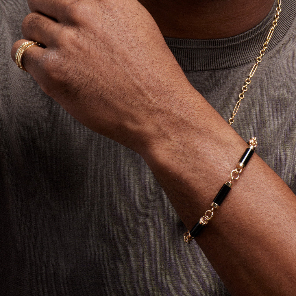 18K Yellow Gold Oversized Onyx Stone Chain Bracelet : in Yellow Gold – FoundRae view 3