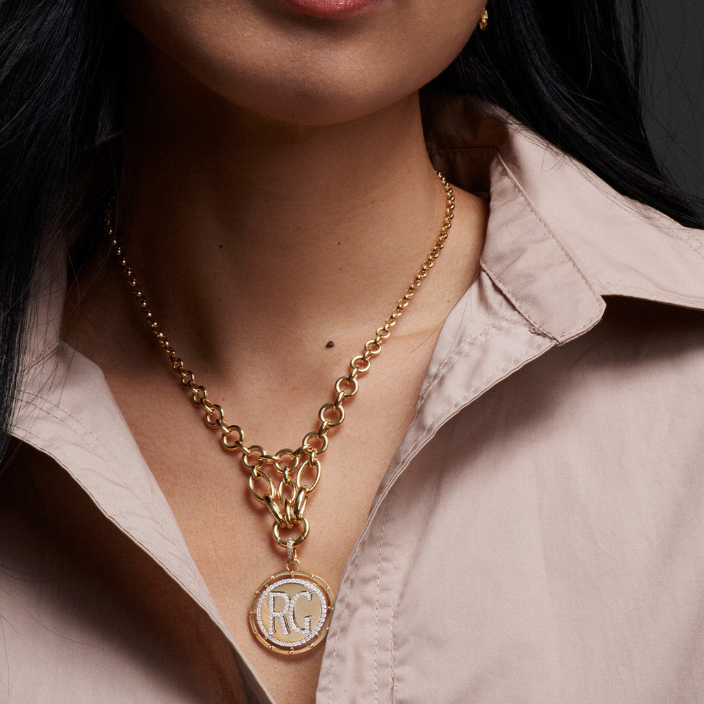 Lovestruck Pierced Lattice Necklace : in Yellow Gold with Diamonds view 2