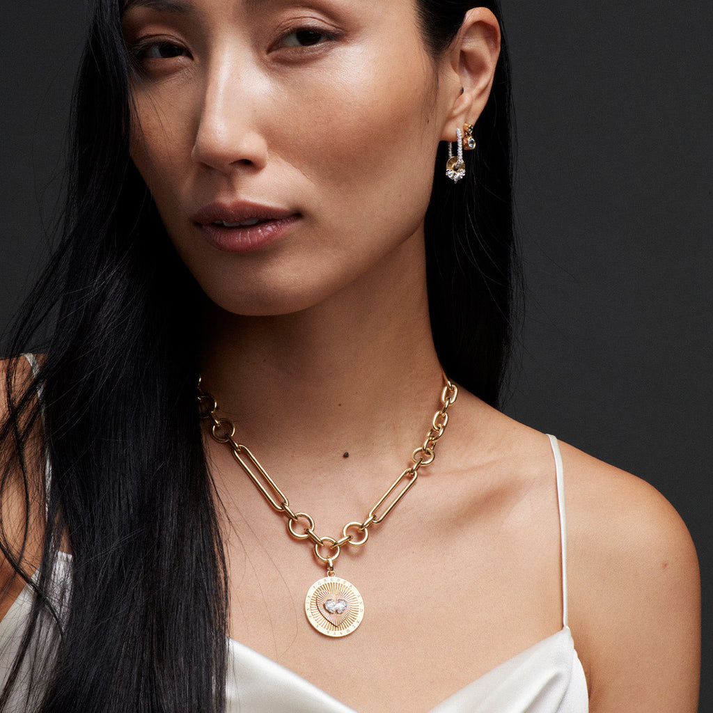 Forever a Pair Medallion : in Mixed Gold with Diamonds and an Annex Link view 2