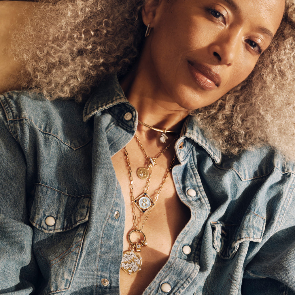 Framed Karma and Dream Fine Mixed Clip Extension Story : in Mixed Gold with Diamonds and Blue Sapphires view 2