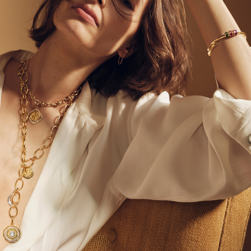 18K Yellow Gold Framed Karma Orbit Chain Extension Necklace : in Yellow Gold with Diamonds – FoundRae view 4