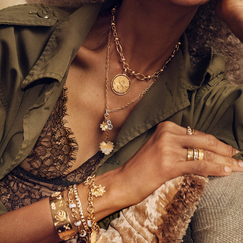 18K Yellow Gold Karma Orbit Chain Extension Necklace : in Yellow Gold with Diamond – FoundRae view 5