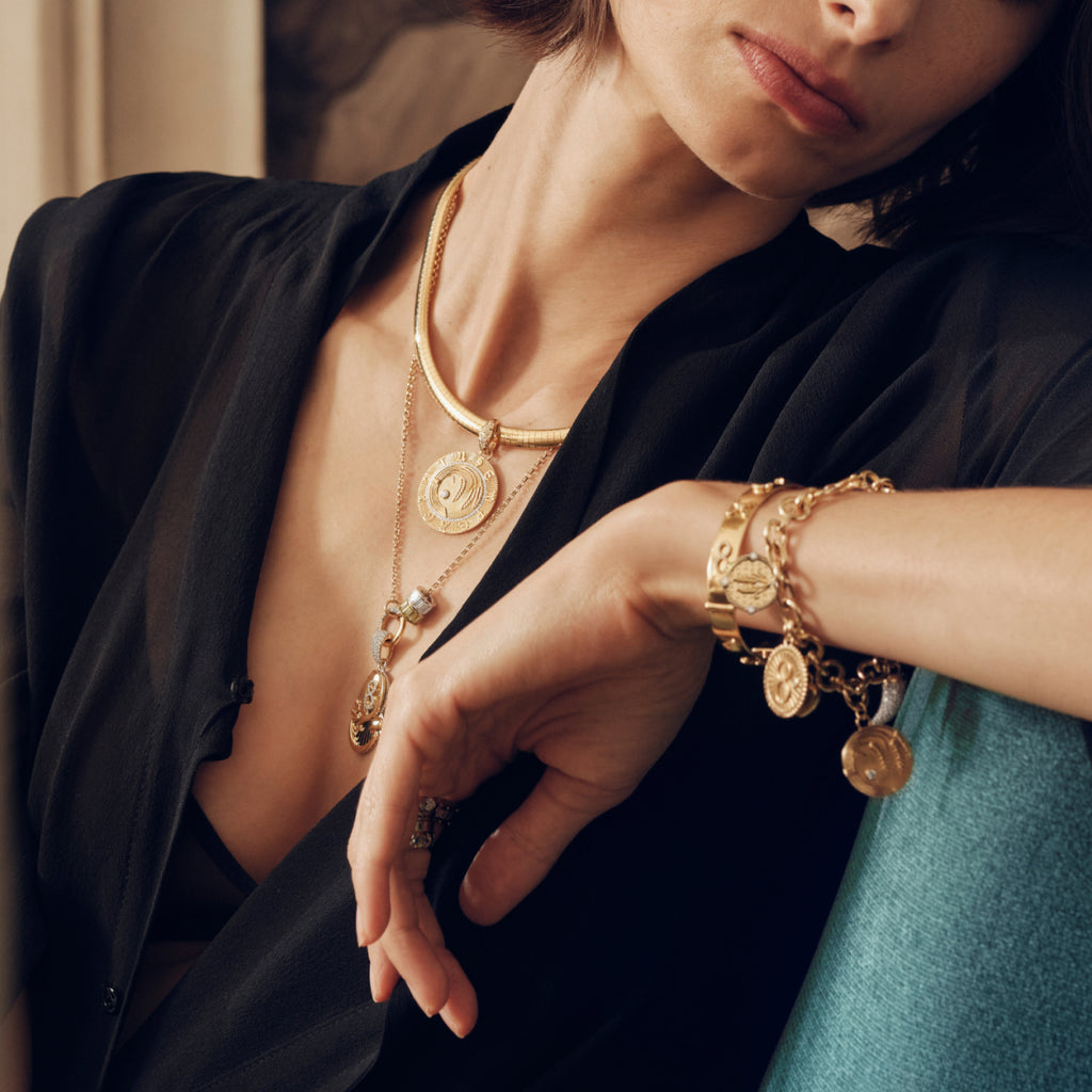 18K Mixed Gold Infinite Gratitude and La Loba Claw Midsized Mixed Link Bracelet : in Mixed Gold with Diamonds and Blue Sapphires – FoundRae view 3