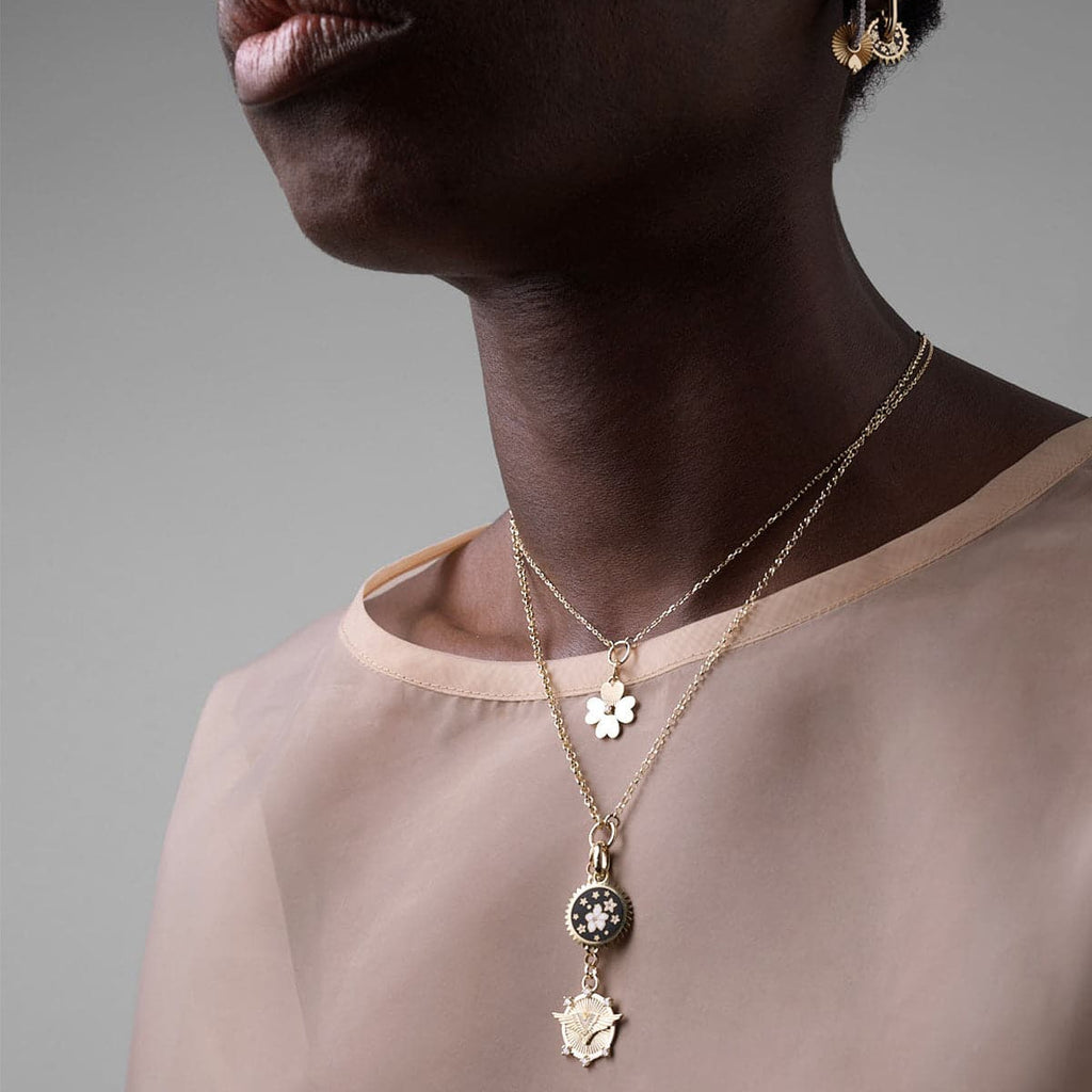 Resilience Ceramic Baby Medallion : in Yellow Gold with Diamonds and an Annex Link view 2