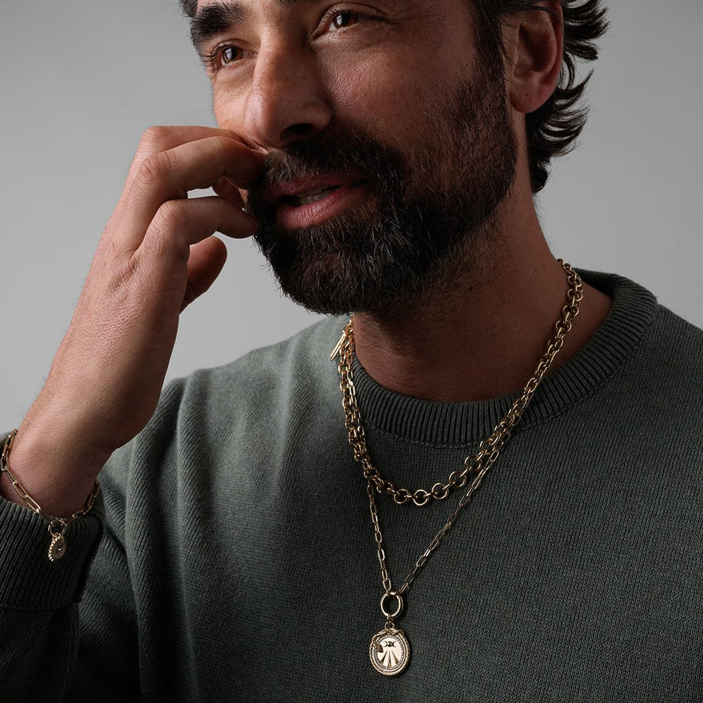 Mind, Body, Soul Large Specialty Medallion : in Yellow Gold with Diamonds and an Annex Link view 2