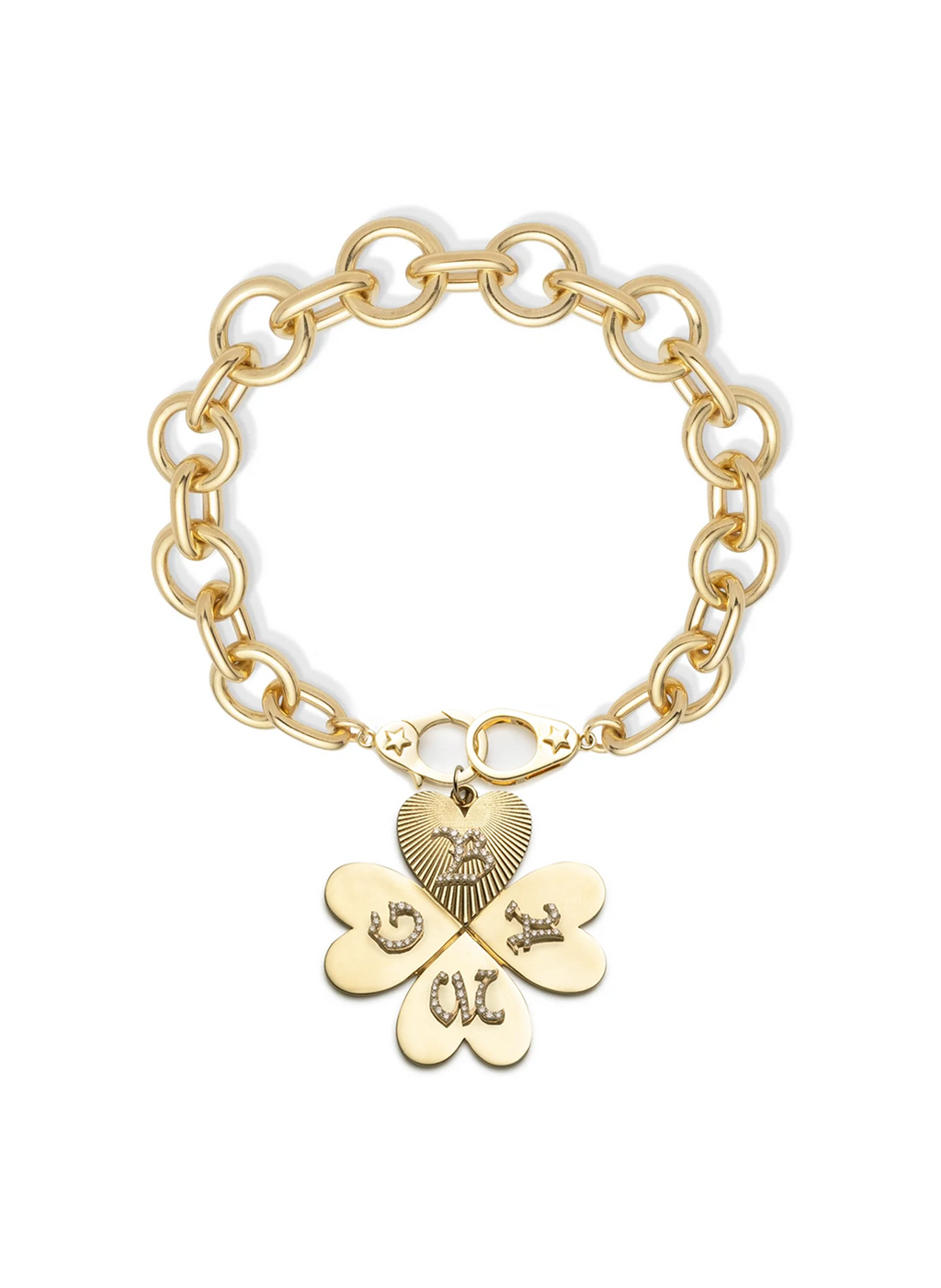 Custom Four Heart Clover - True Love : Oversized Round Link Sister Hooks Bracelet view 1