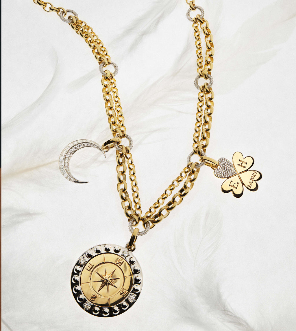 18K Yellow Gold Internal Compass Mixed Belcher Necklace Story : in Yellow Gold with Pave Diamonds – FoundRae