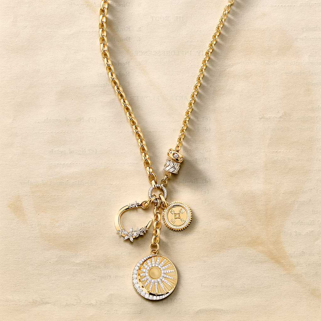 Balance & Horseshoe Heavy Mixed Belcher Extension Story : in Yellow Gold with Diamonds view 2