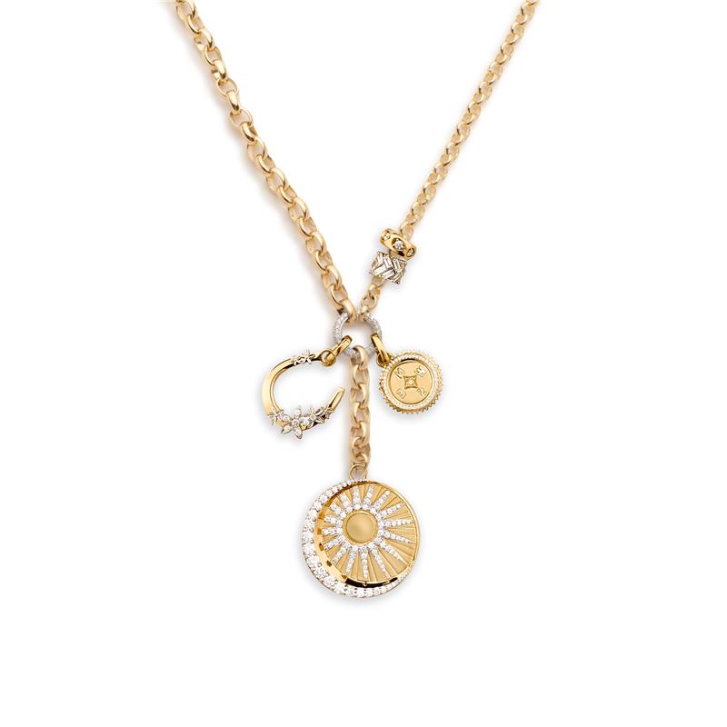 Balance & Horseshoe Heavy Mixed Belcher Extension Story : in Yellow Gold with Diamonds view 1