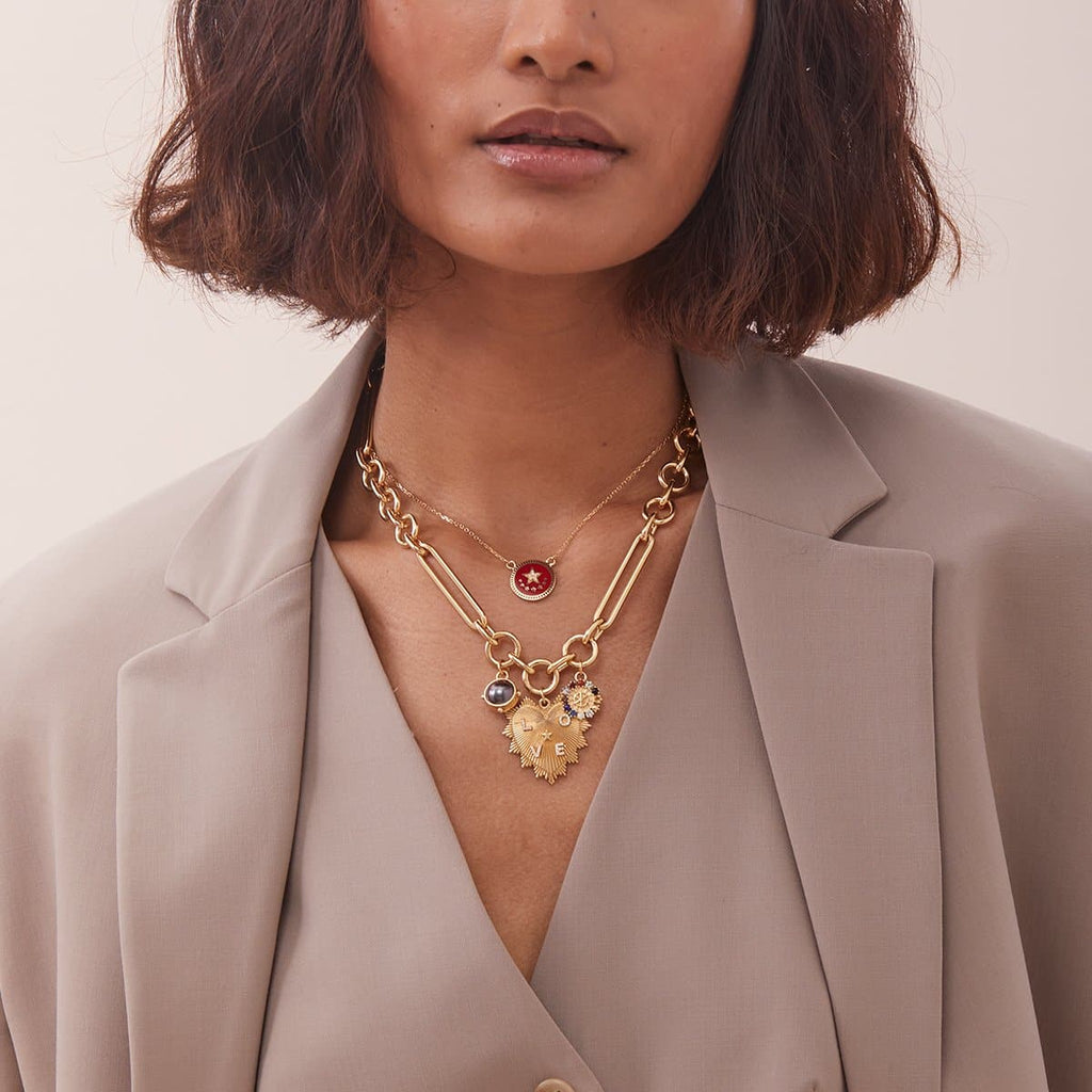 Custom Heart Love Token Oversized Medallion : in Yellow Gold with Diamonds and an Annex Link view 2