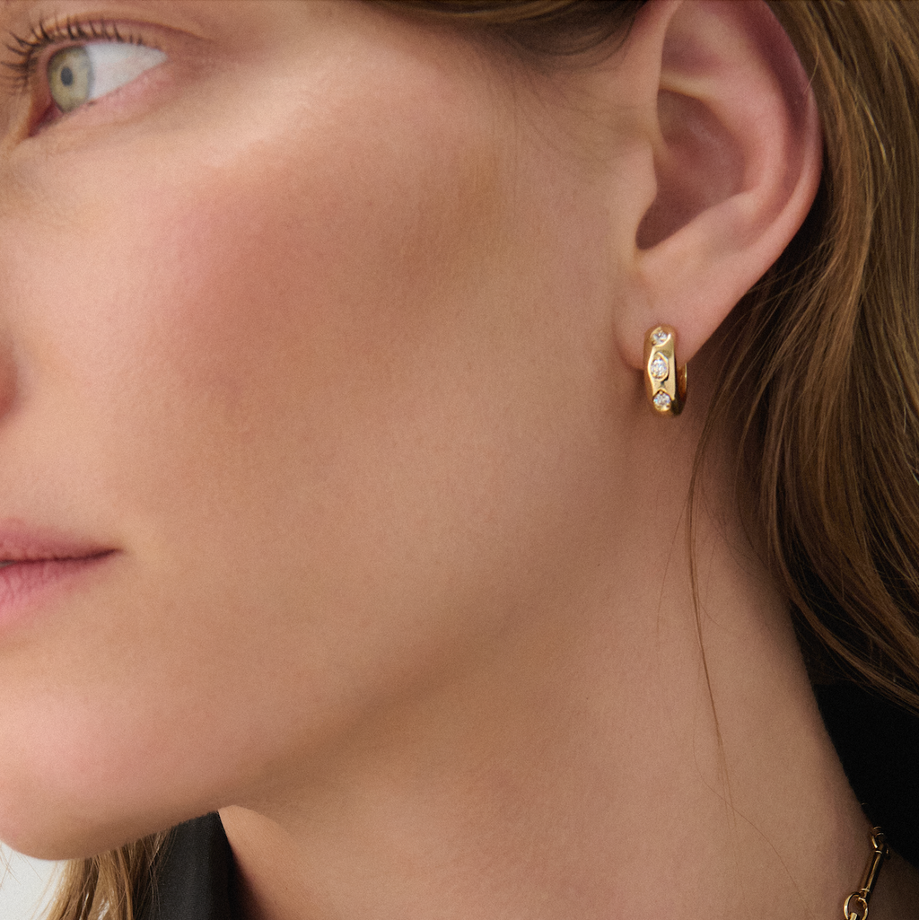 True Love | Forever & Always a Pair Gemstone Hoop Earring | Diamond, 18K Yellow Gold view 2