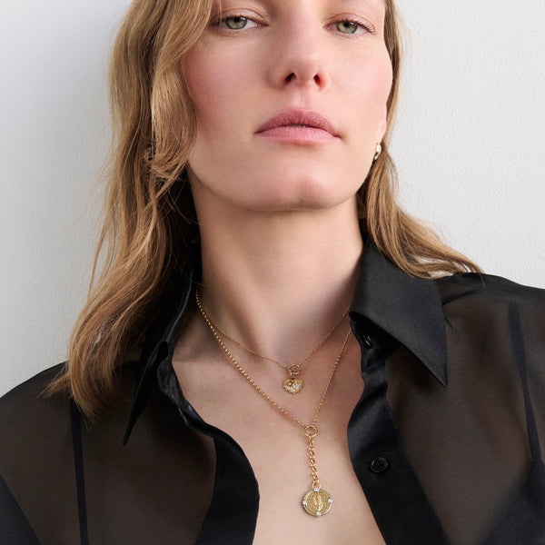 Encrusted Heart Love Token Thread Chain : in Yellow Gold with Diamonds