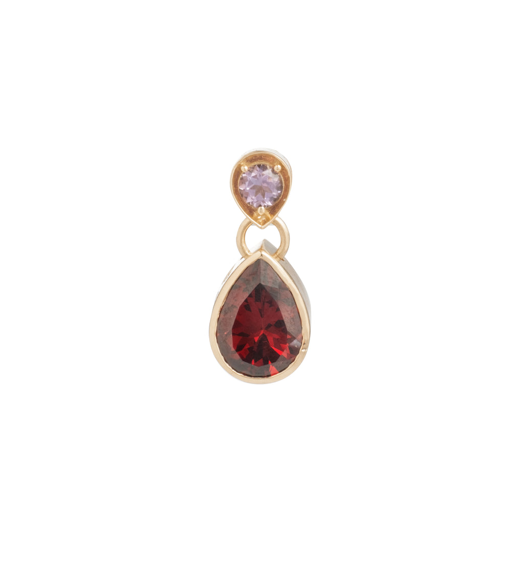 18K Yellow Gold Forever & Always a Pair – Love : Amethyst & Garnet Gemstone Double Drop Earring – FoundRae