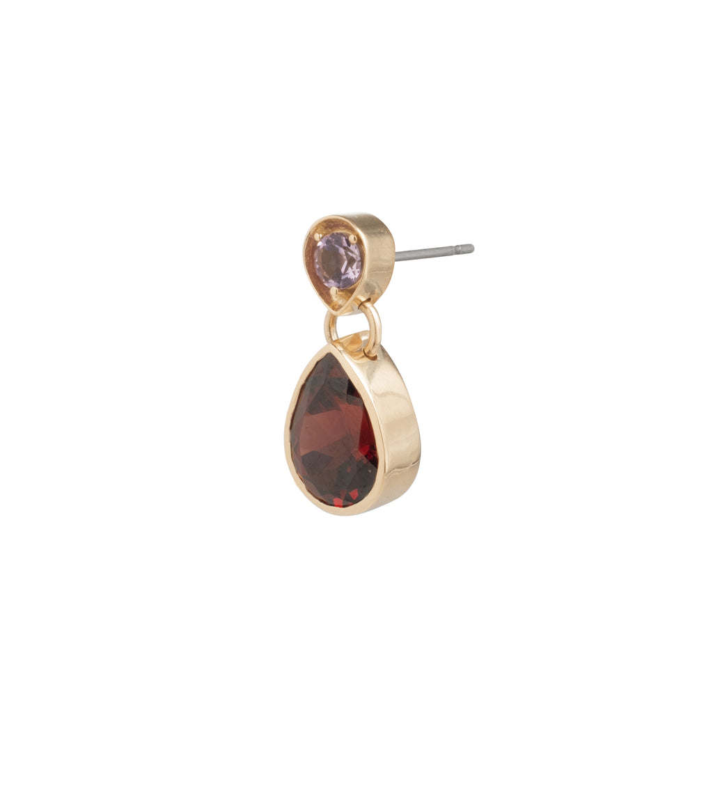 Forever & Always a Pair – Love : Amethyst & Garnet Gemstone Double Drop Earring view 1