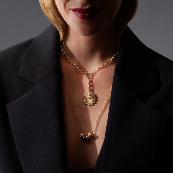 Personalized | Custom Radiating Heavy Mixed Belcher Extension Necklace | Diamonds, Yellow Gold