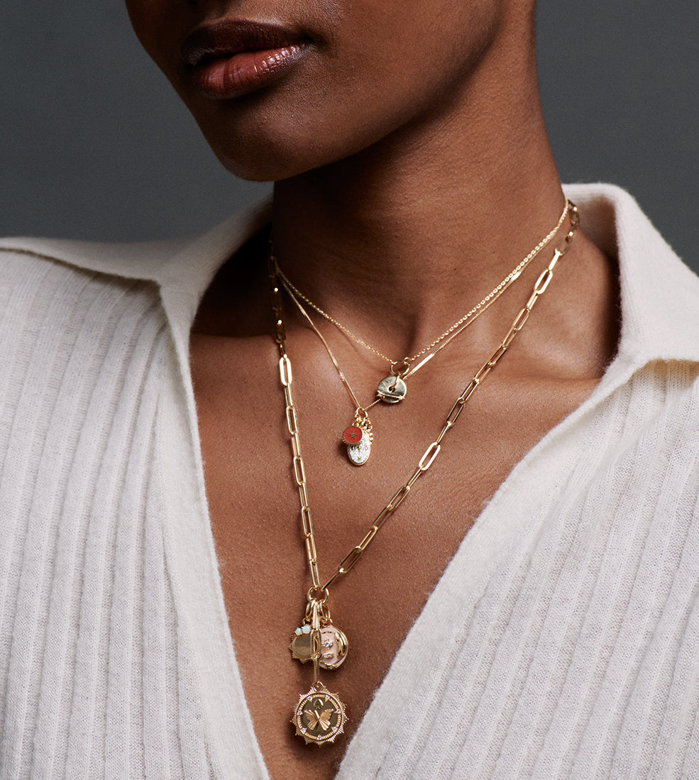 Internal Compass : Mini Cluster Fine Diamond Cut Curb Necklace