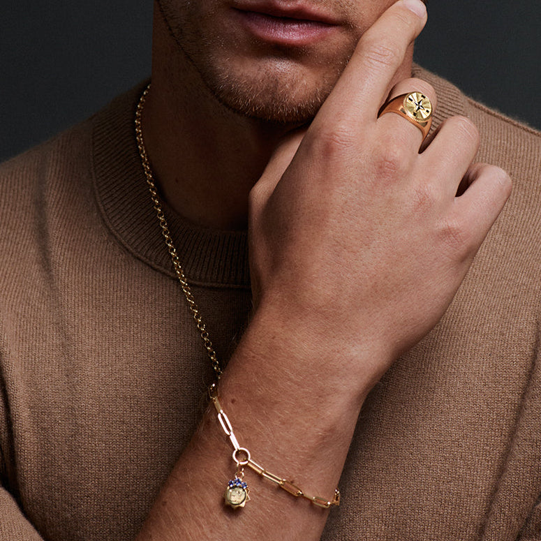 18K Yellow Gold Tanzanite Engravable Miniature Medallion : in Yellow Gold with an Annex Link – FoundRae view 4