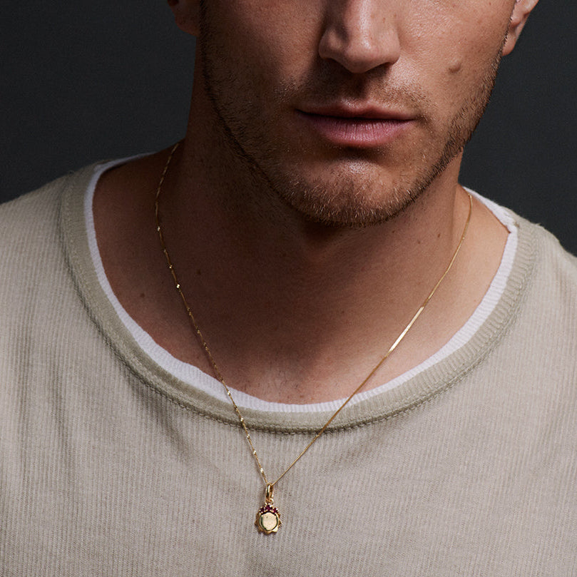 Ruby Engravable Miniature Medallion : in Yellow Gold with an Annex Link view 2