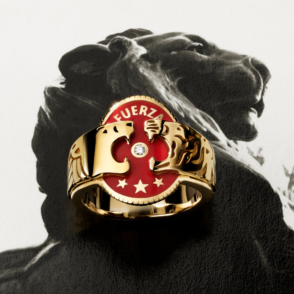 Strength | Cigar Band Ring | Red Ceramic, Diamond, 18K Yellow Gold view 2