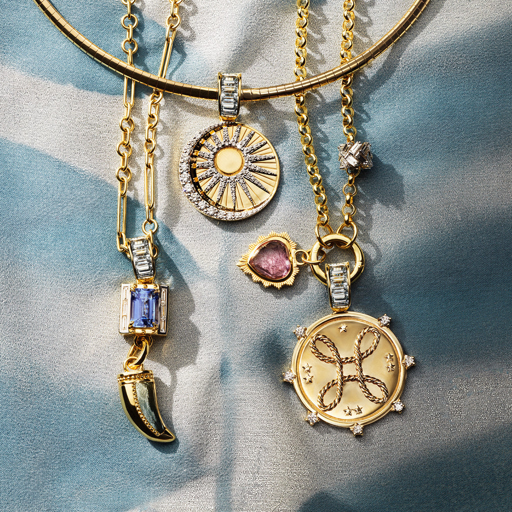 18K Yellow Gold True Love and Heart Beats Medium Belcher Open Chain Necklace : in Yellow Gold with Diamonds and Pink Tourmaline – FoundRae view 4