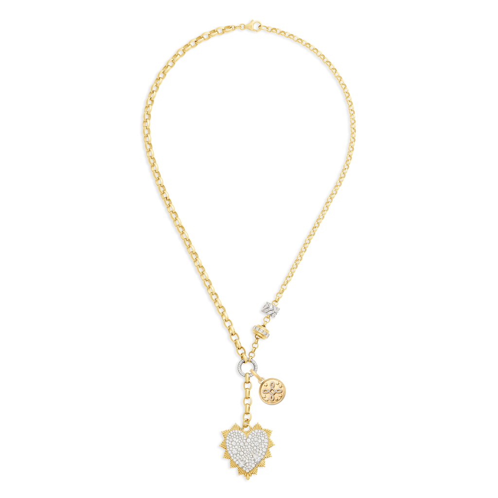 18K Mixed Gold True Love | Snow Pavé Heart Love Token and 'Love Knot' Heavy Mixed Belcher Extension Necklace | Diamonds, 18K Mixed Gold – FoundRae view 3