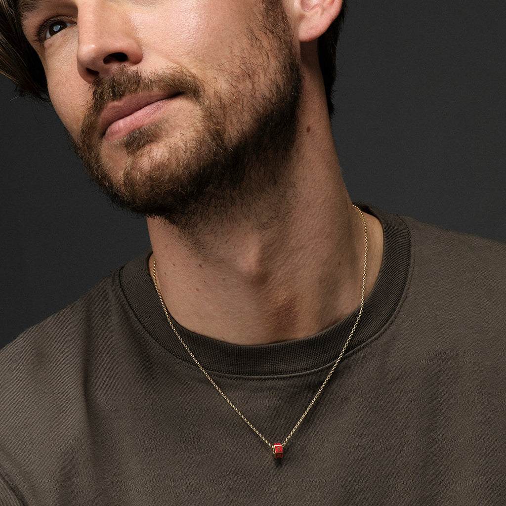 Custom Faceted Heart Beat : Fine Belcher Necklace Red view 2