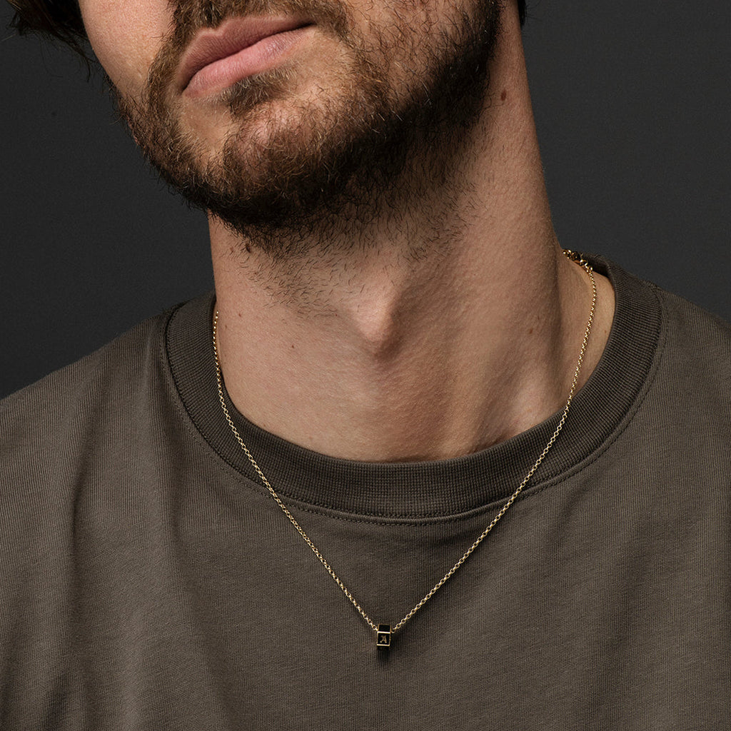 18K Yellow Gold Custom Faceted Heart Beat : Fine Belcher Necklace Black – FoundRae view 3