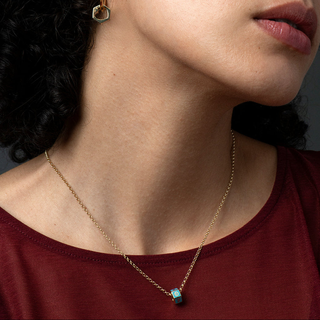 Custom Faceted Heart Beat : Fine Belcher Necklace Aqua view 2