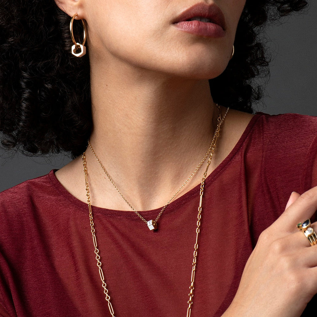 Custom Faceted Heart Beat : Fine Belcher Necklace Cream view 2