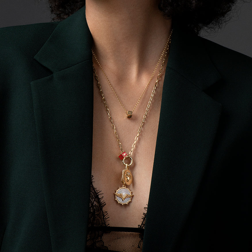 Pavé Diamond Initial : Heart Beat Fine Belcher Chain Necklace view 2