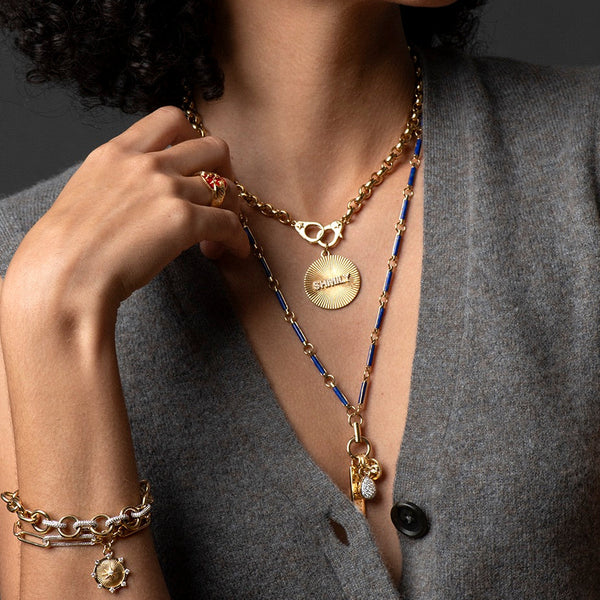 True Love Custom Clean Edge Medallion : in Yellow Gold with Pave Diamonds and an Annex Link