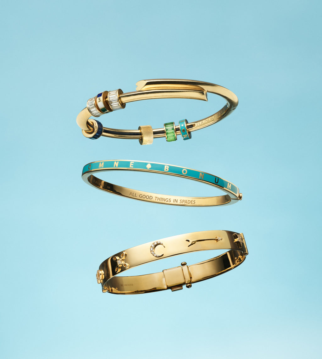 Gemstone Baguette, Internal Compass, Reverie & Initials & Numbers: Strong Heart Bangle view 2