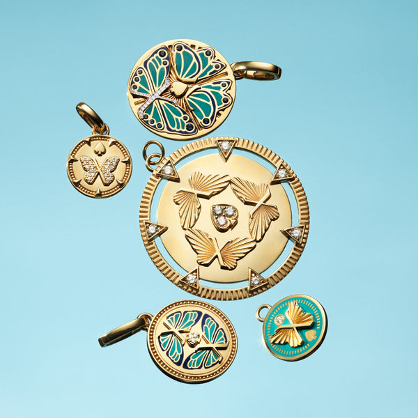 Reverie | Ceramic Butterfly Large Medallion | Ceramic, Diamonds, Blue Sapphire, Yellow Gold