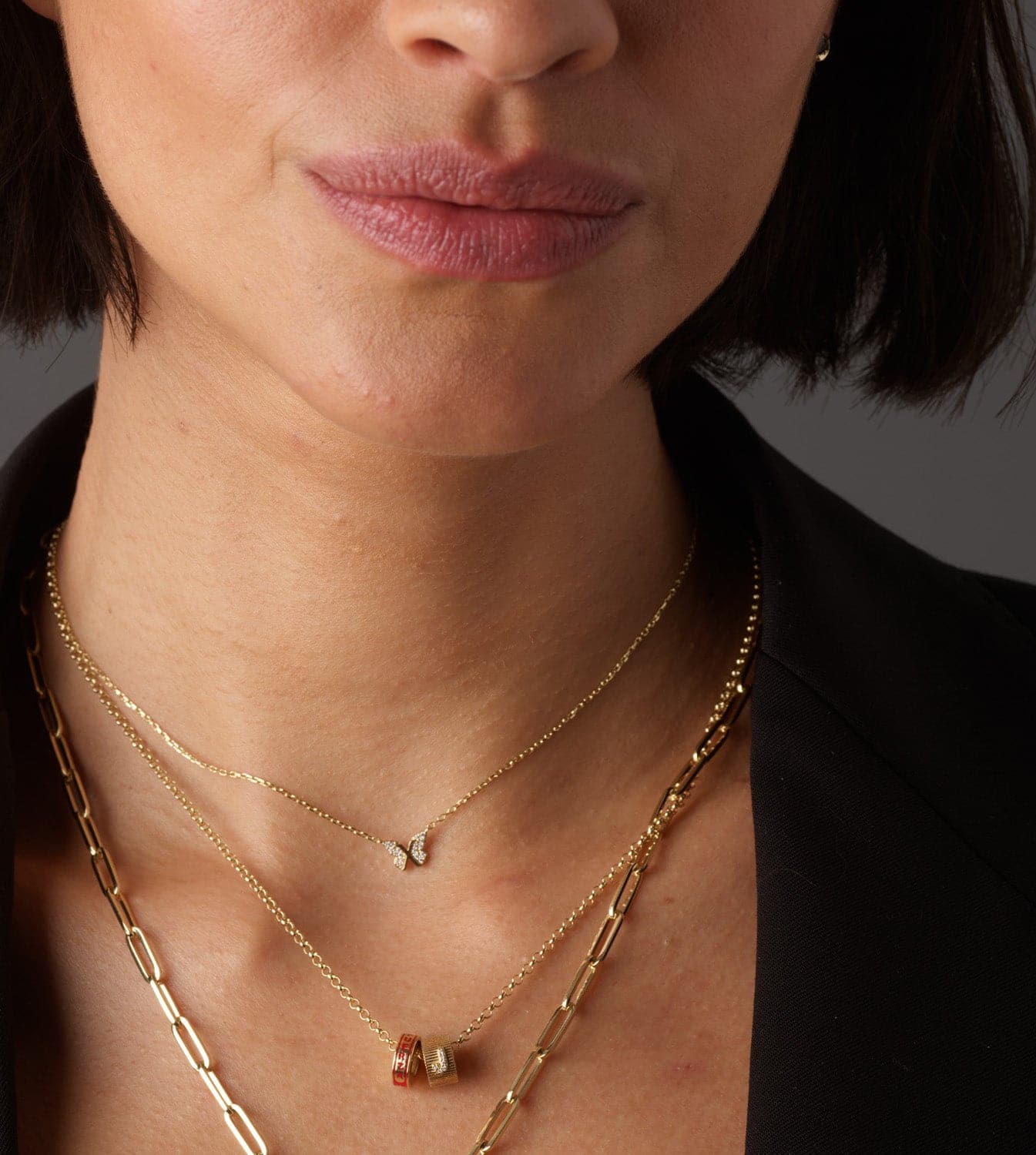 Strength & Pave Diamond Initial : Heart Beat Fine Belcher Chain Necklace