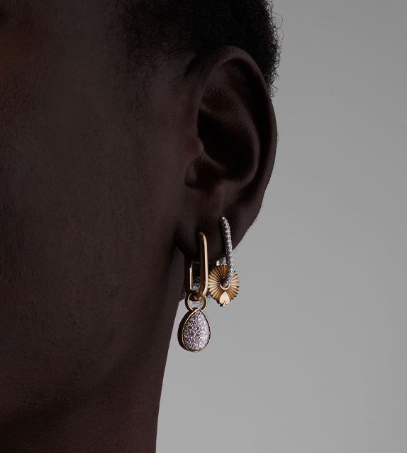 Spade - Reverie : Gold Symbol Disk Small Pave Chubby Fob Earring