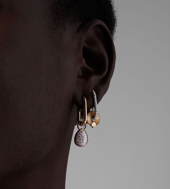 Spade - Reverie : Gold Symbol Disk Small Pave Chubby Fob Earring view 2