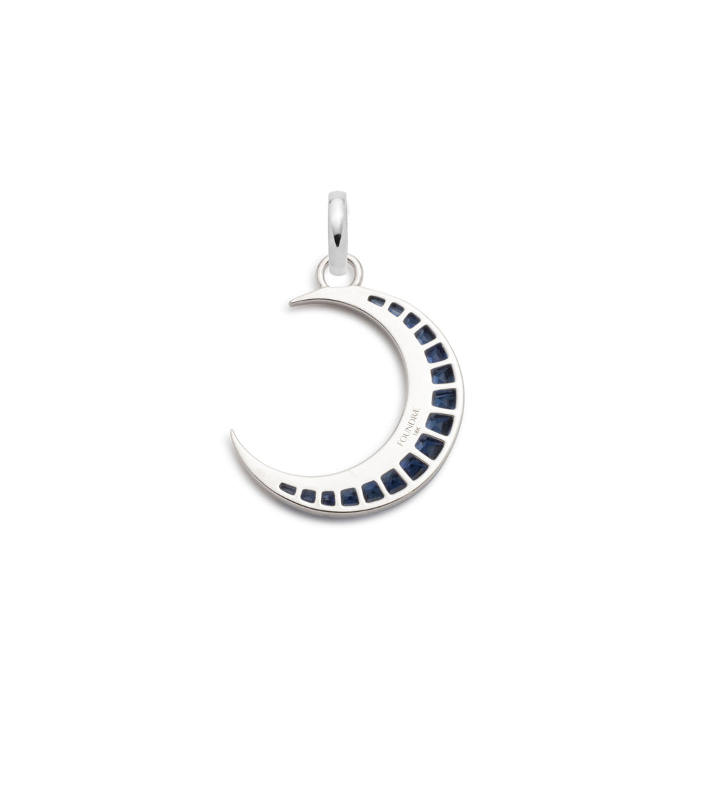 18K White Gold Crescent - Karma : Blue Sapphire & Diamond Gemstone Medallion with Annex Link – FoundRae